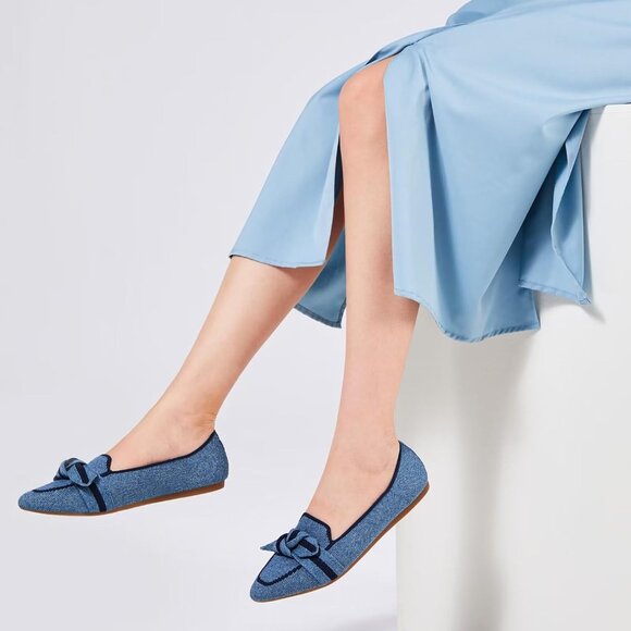 Women blue Dressy Shoes Washable Elegant Pointed-Toe lace-up Bow Shoes - Picture 3 of 7